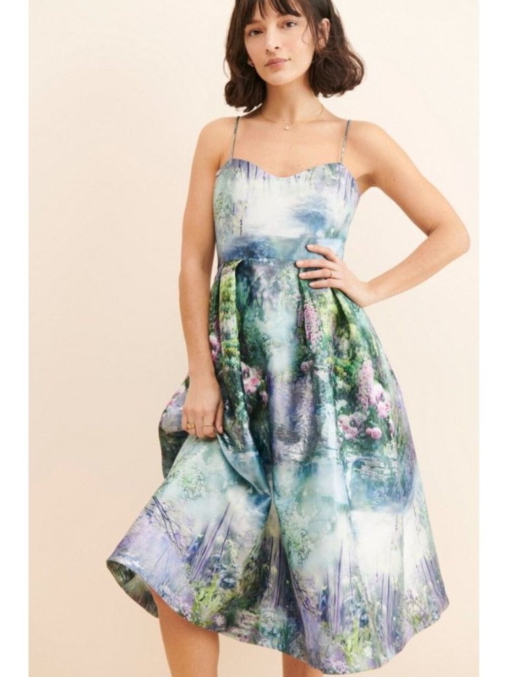 ML Monique Lhuillier Countryside Garden Midi Dress Womens 6 Metallic Cocktail